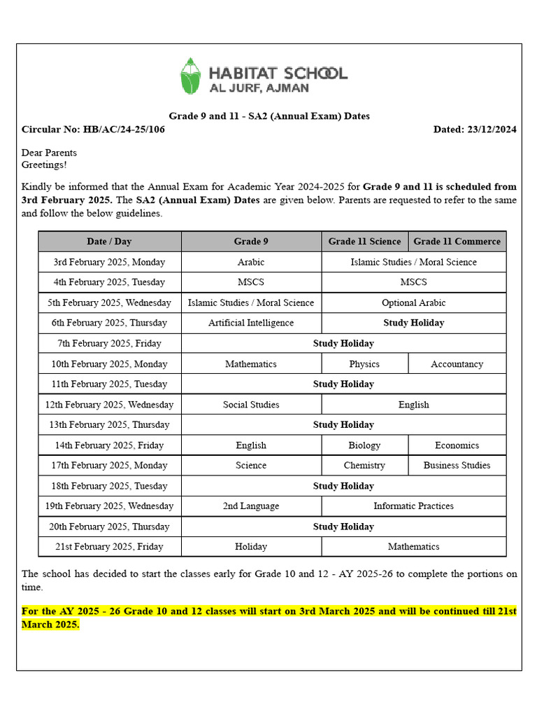 SA2 Exam Schedule for Grades 9 & 11 | PDF | Science | Educational Stages
