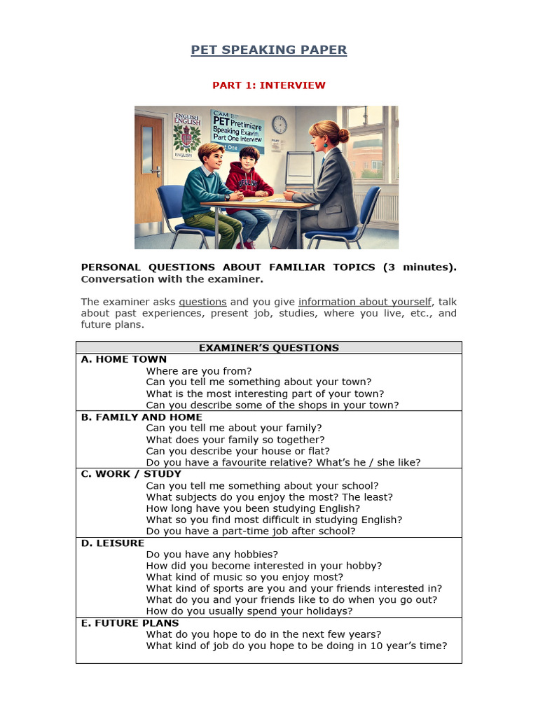 Pet Speaking Exam Modalities | PDF