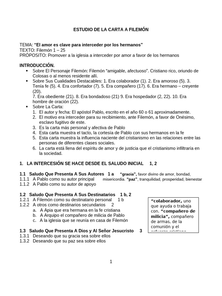 Estudio de La Carta A Filemón-1 | PDF | Epístola a Filemón | Intercesión