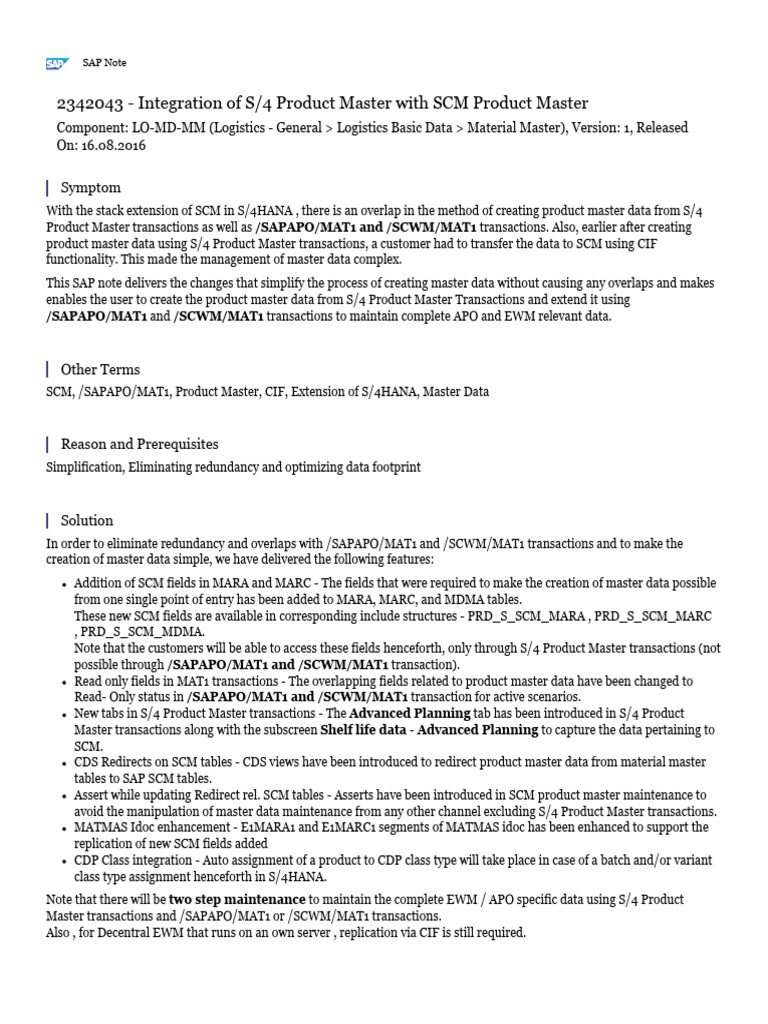 EWM OSS Integration of S4 Product Master With SCM Product Master | PDF ...
