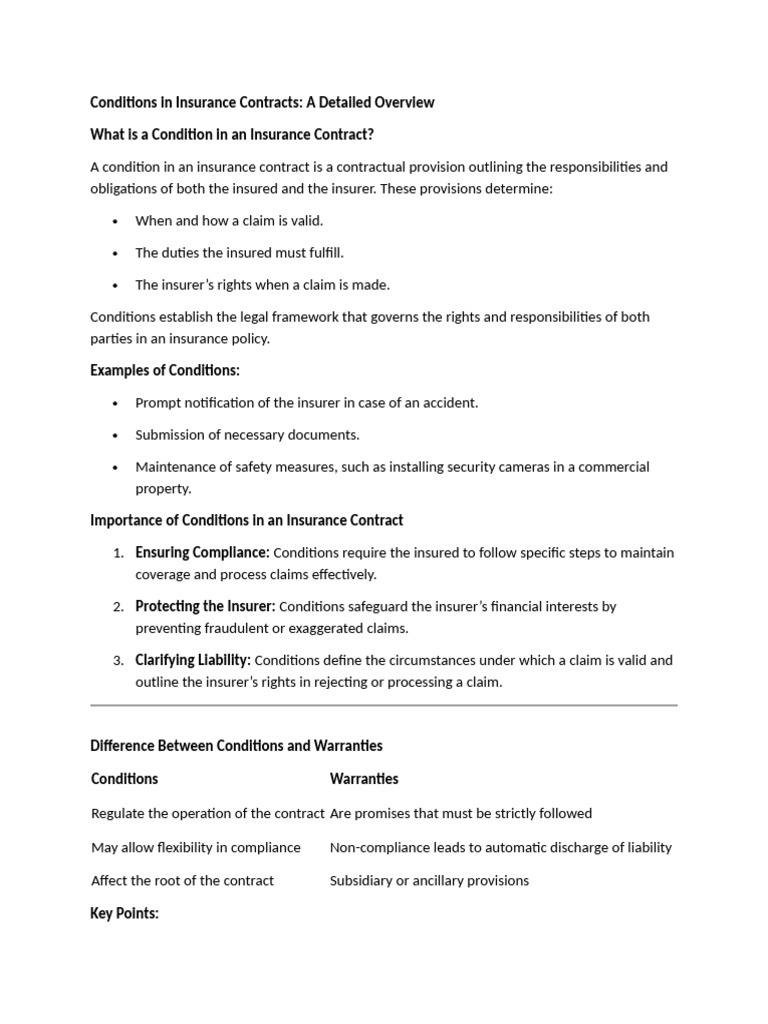 Understanding Insurance Contract Conditions | PDF | Insurance | Breach ...