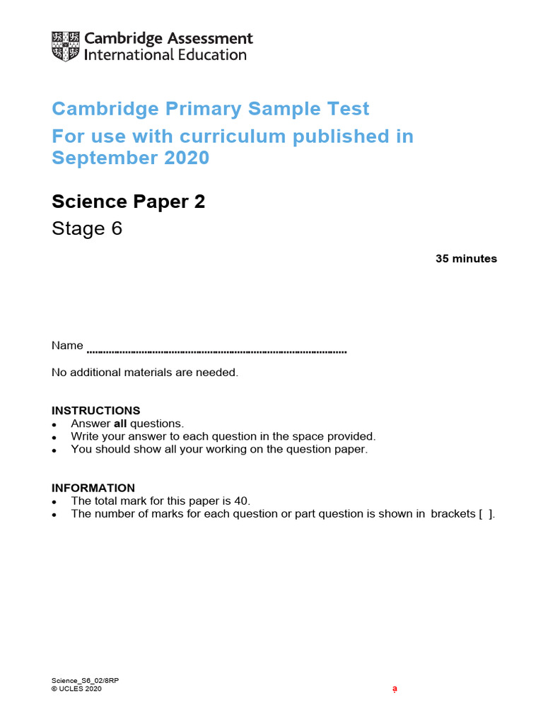 Cambridge Stage 6 Science Test Paper | PDF | Breathing | Rock (Geology)