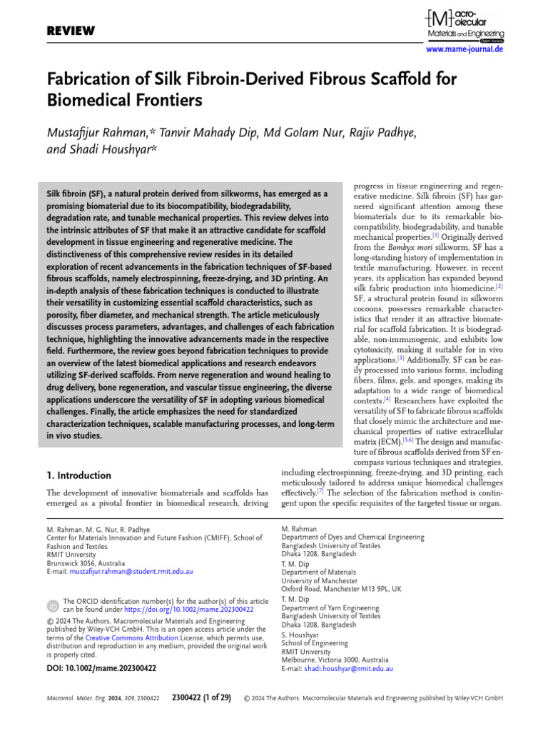 Fabrication of Silk Fibroin-Derived Fibrous Scaffo | PDF | Tissue ...