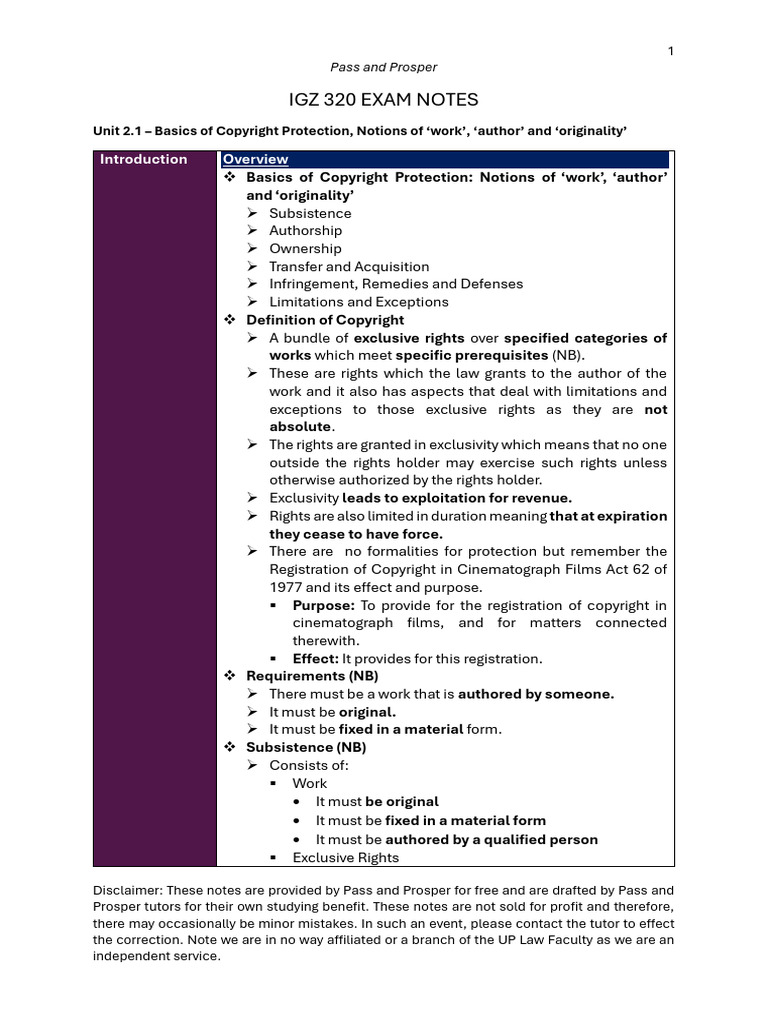 IGZ EXAM NOTES | PDF | Copyright | Sound Recording And Reproduction