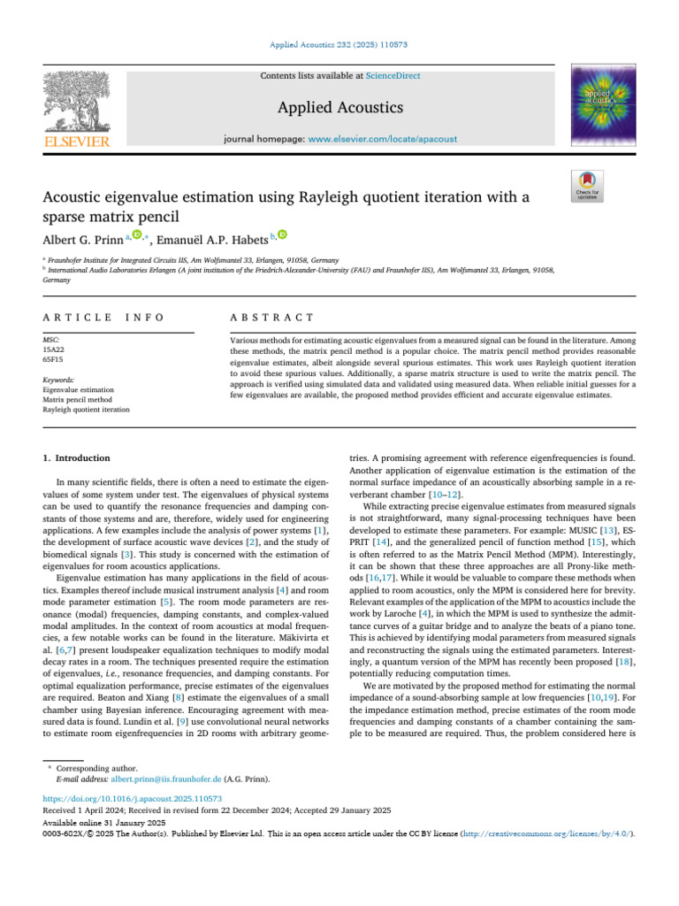 Acoustic Eigenvalue Estimation Method | PDF | Eigenvalues And ...