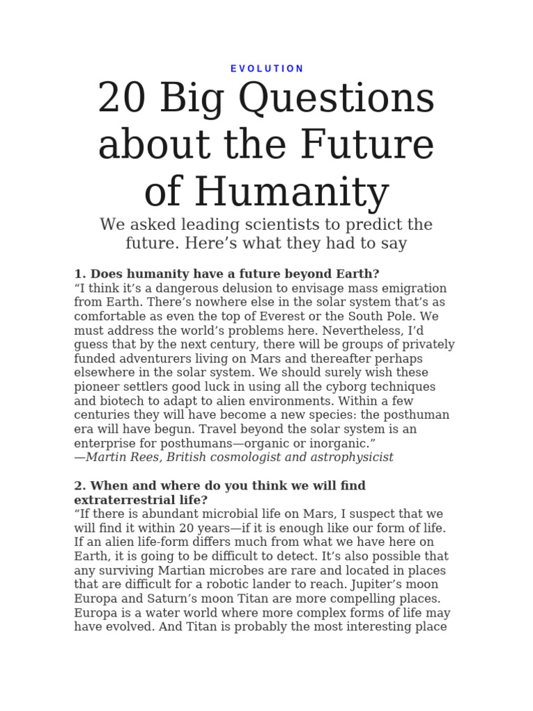 Future of Humanity: 20 Expert Predictions | PDF | Nuclear Weapons ...