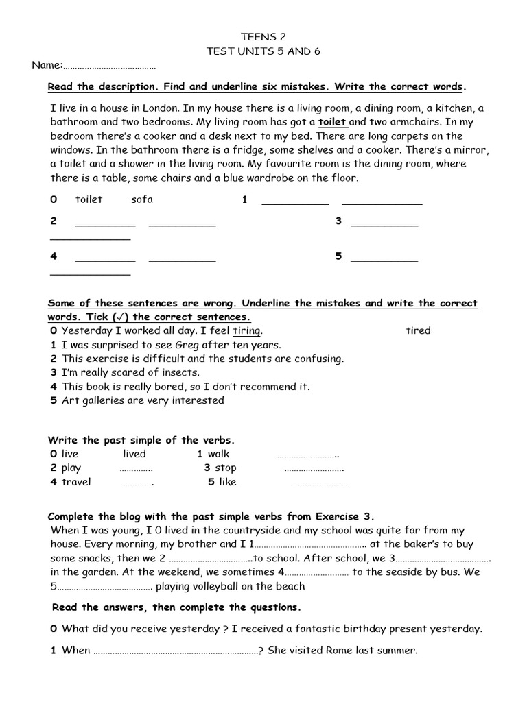 Teens 2 Test: Units 5 & 6 Exercises | PDF