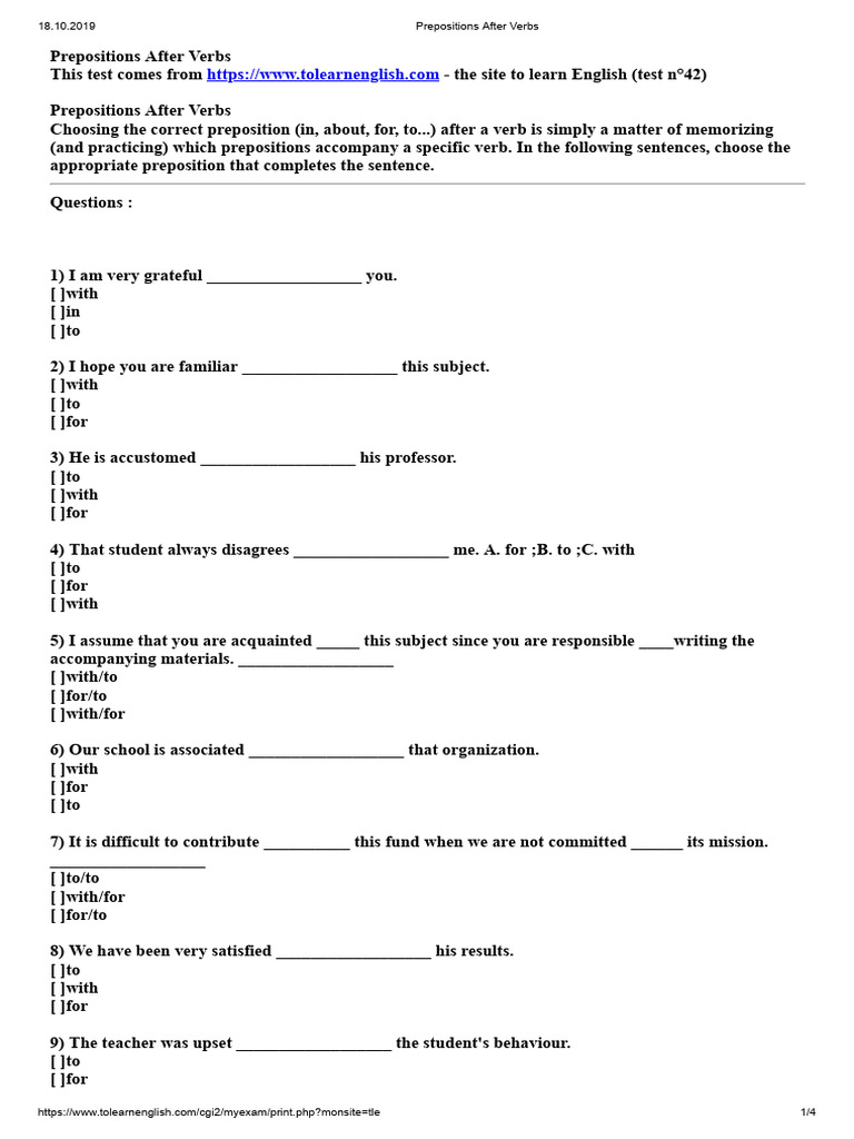 Prepositions After Verbs | PDF | Morphology | Languages