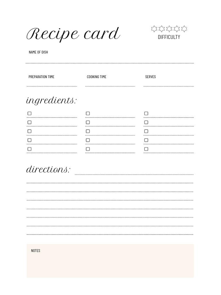 Recipe Card Template for Dishes | PDF