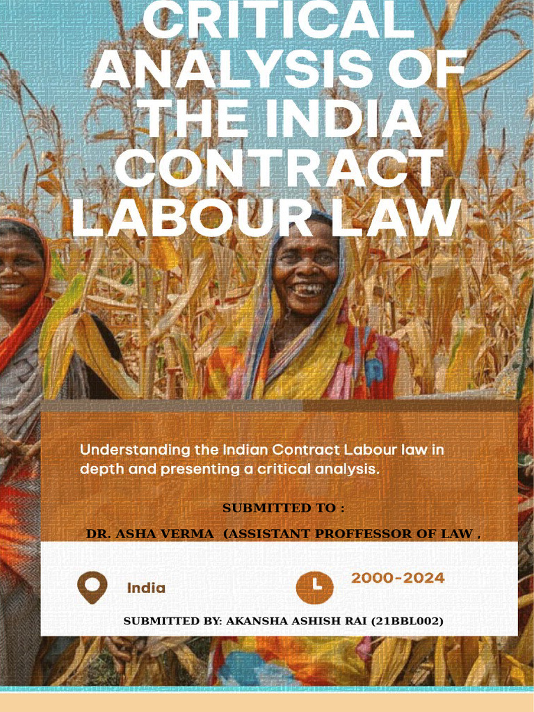 21BBL002 - Critical Analysis of Indian Contract Labour Law | PDF ...