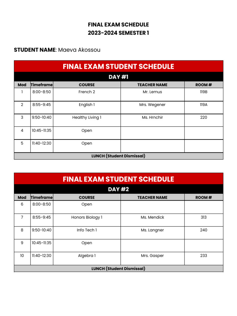 2023-2024 Final Exam Schedule | PDF