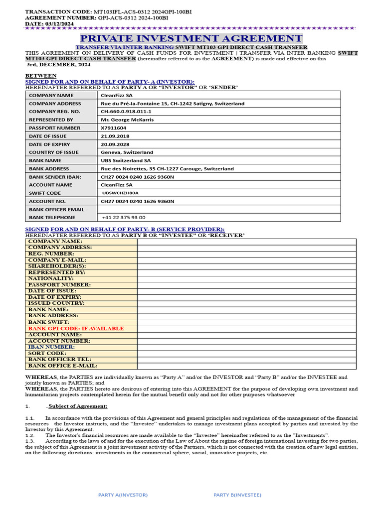 DOA Swift GPI Direct Cash Transfer | PDF | Investing | Banks