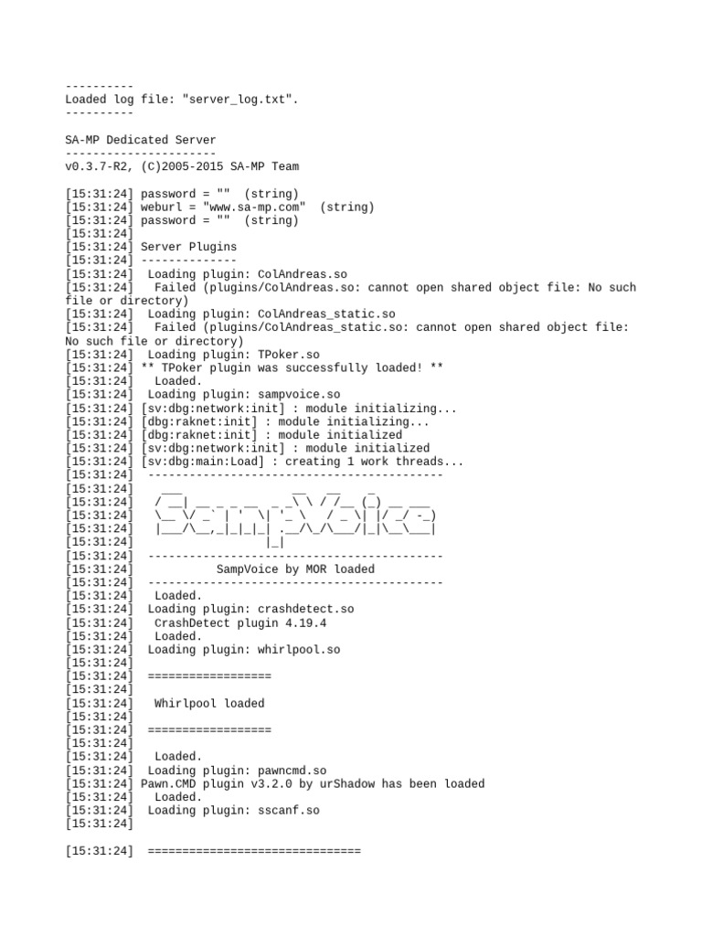 SA-MP Server Log: Plugin Load Errors | PDF | Software Engineering ...