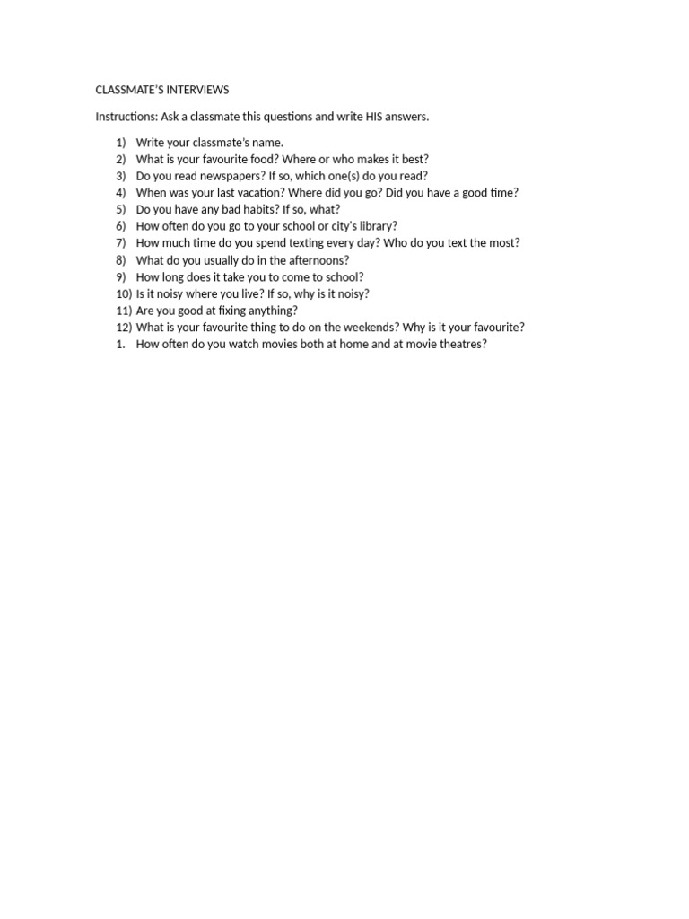Classmate Interview Questions and Answers | PDF