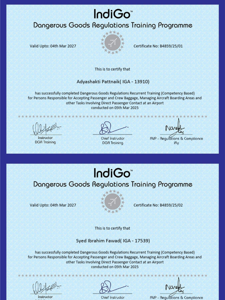 Dangerous Goods Training Certificates | PDF | Airport | Aeronautics