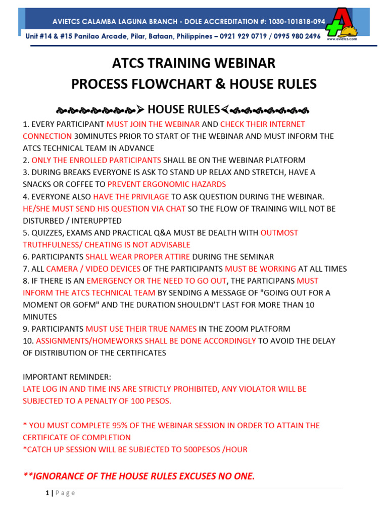 ATCS Webinar House Rules & Process Guide | PDF