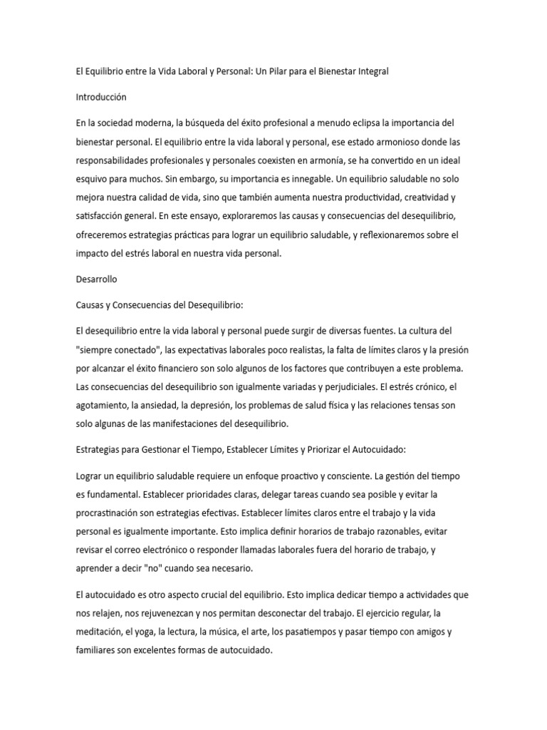 El Equilibrio Entre La Vida Laboral y Personal | PDF | Estrés (biología ...