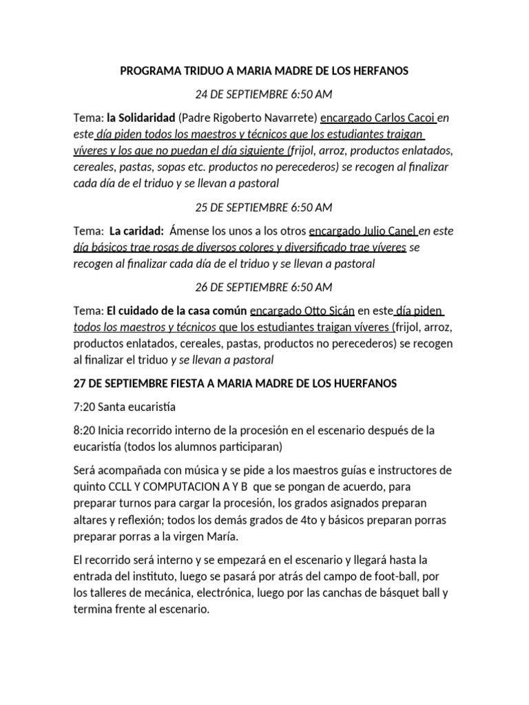 Triduo a María Madre de los Huérfanos | PDF | Rituales | Adoración
