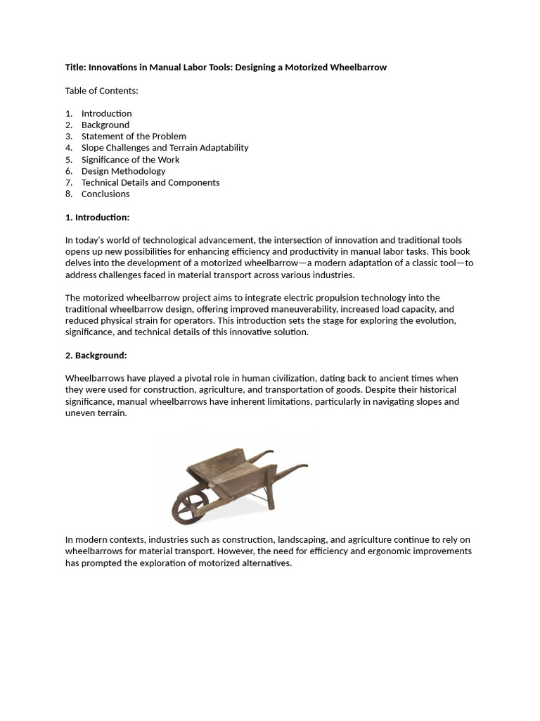Motorized Wheelbarrow: Reducing Strain | PDF | Usability | Innovation