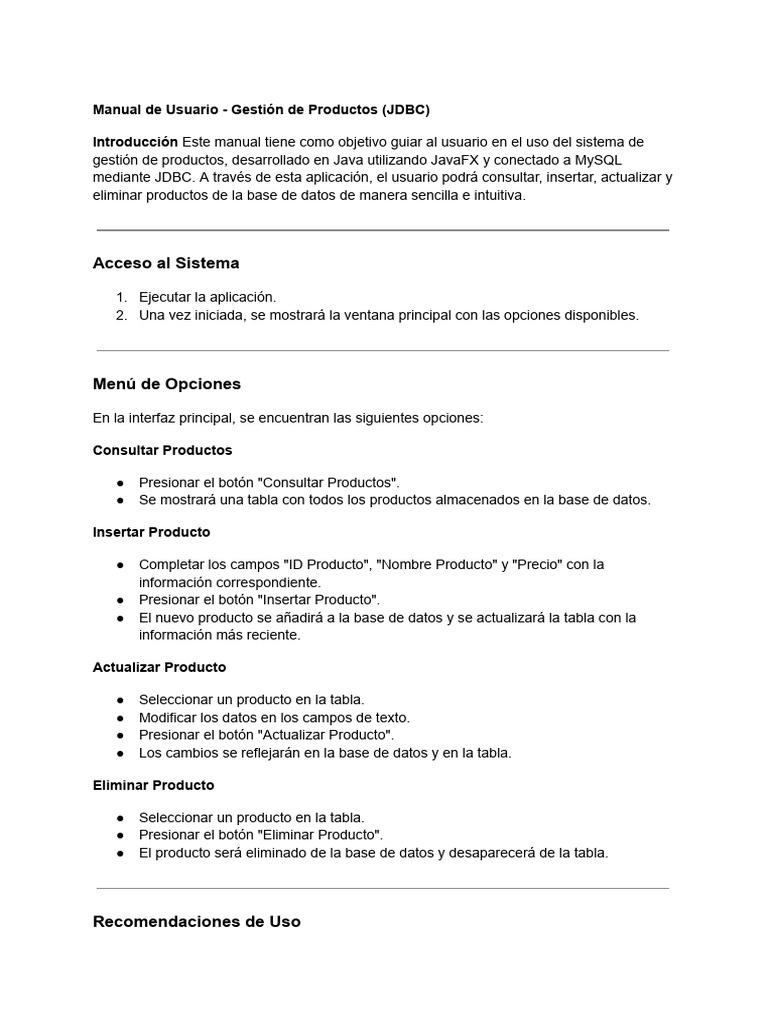 Gestión de Productos con JDBC en Java | PDF | Bases de datos | Botón ...
