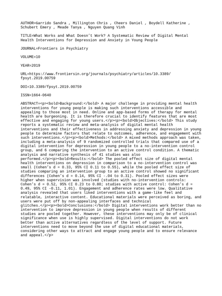 Effectiveness of Digital Mental Health for Youth | PDF | Systematic ...