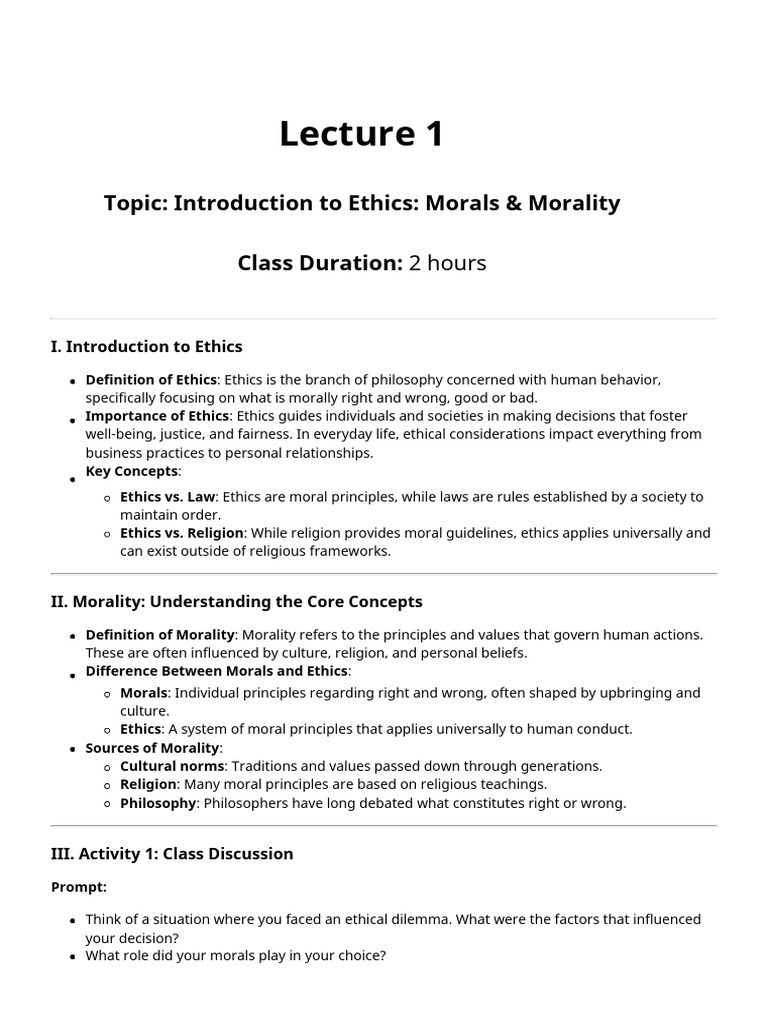 Introduction to Ethics and Morality | PDF | Morality | Liberal Arts ...