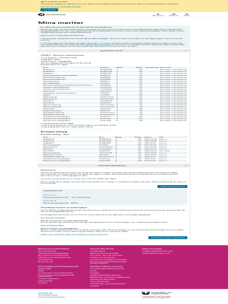 Mina Meriter - Antagning - Se-1 | PDF