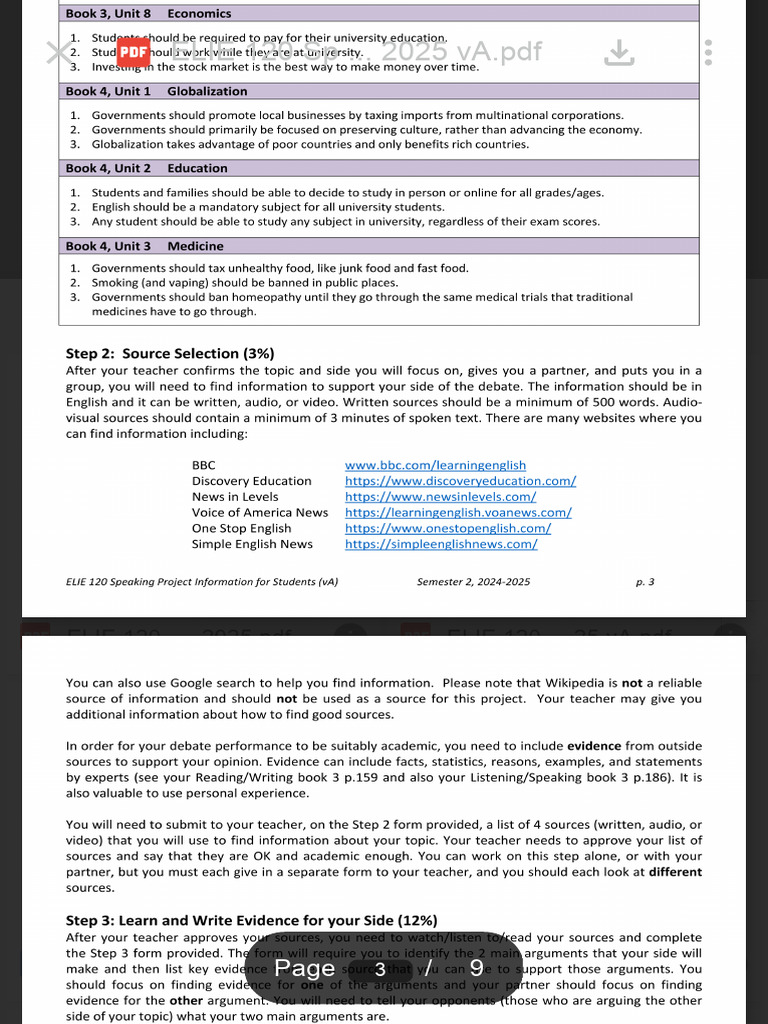 ELIE 120 Speaking Project Guide | PDF