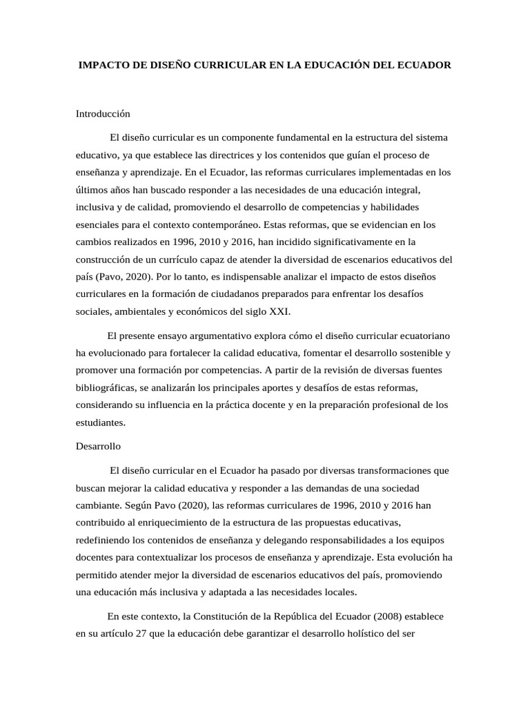 Impacto del Diseño Curricular en Ecuador | PDF | Plan de estudios ...