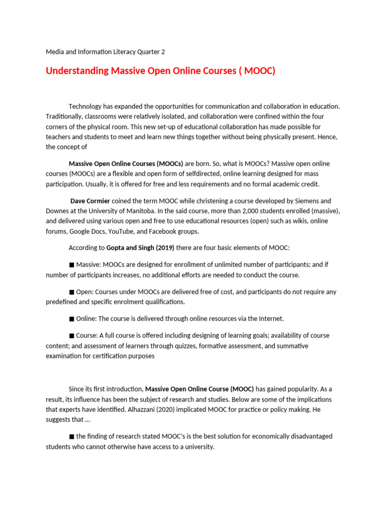 Lec 2 Understading MOOC | PDF | Massive Open Online Course ...