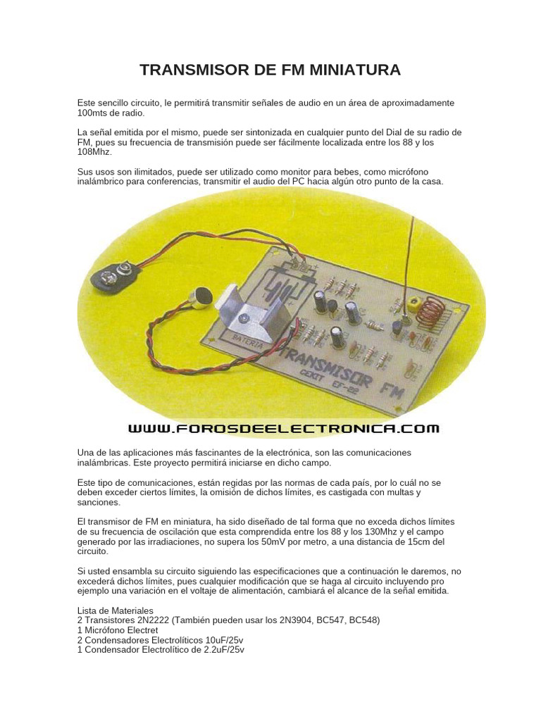 Transmisor FM Miniatura: Guía de Construcción | PDF | Micrófono | Red ...