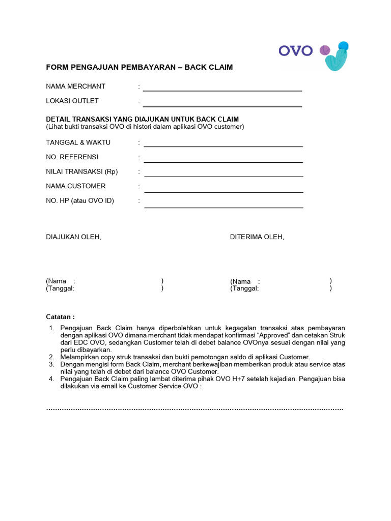 Formulir Pengajuan Back Claim OVO | PDF