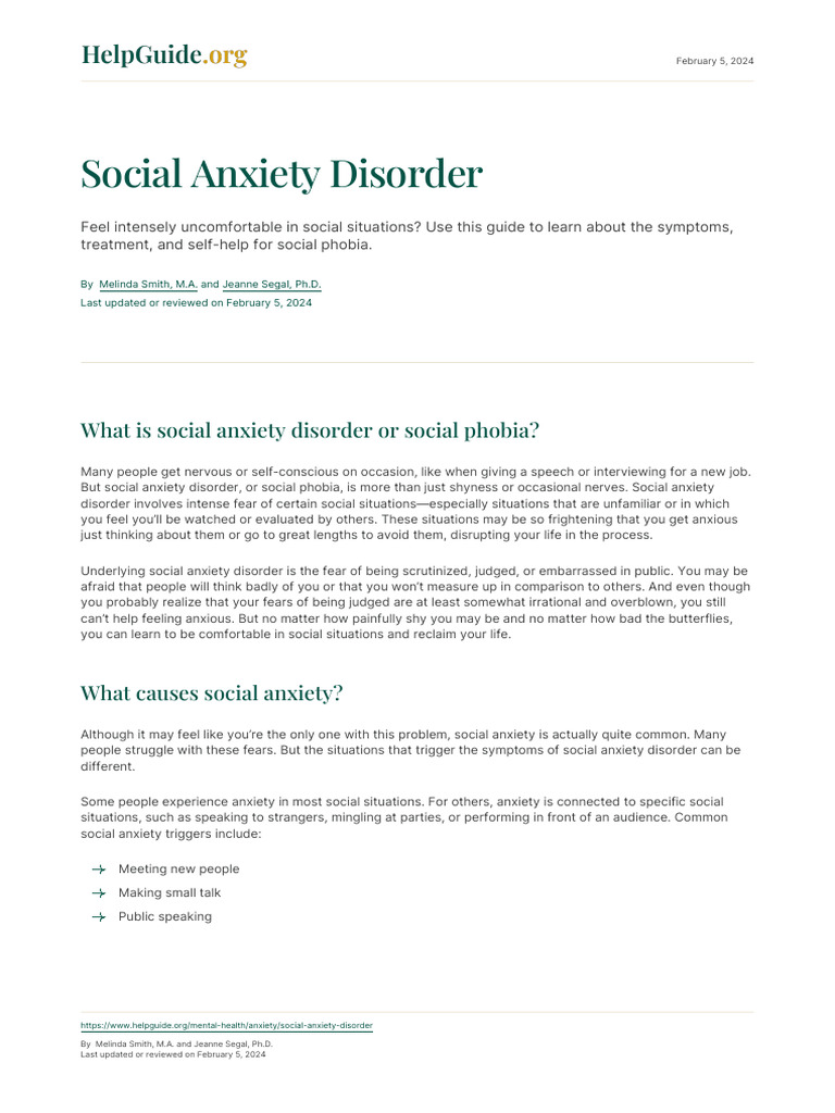 Understanding Social Anxiety Disorder | PDF | Social Anxiety Disorder ...