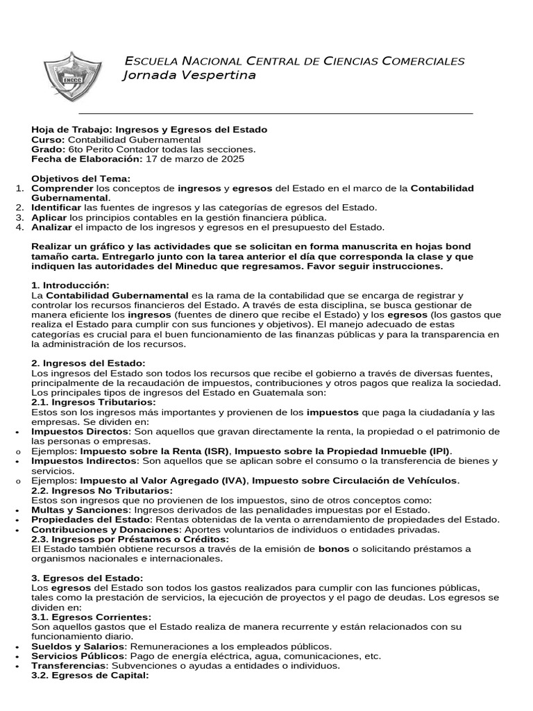 Guia de Trabajo Contabilidad Gubernamental 17-3-25 | PDF | Presupuesto ...