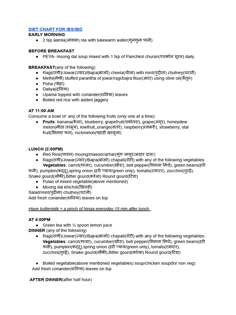 Diet Chart For Ibs - Ibd | PDF
