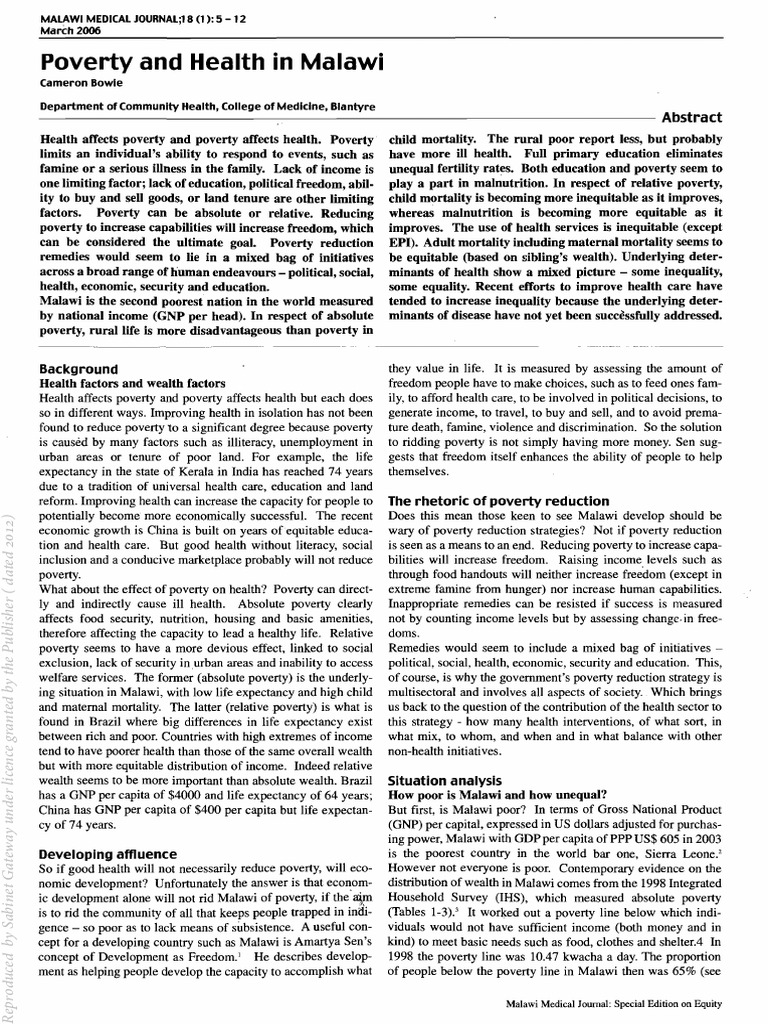 Poverty and Health in Malawi Analysis | PDF | Poverty | Poverty ...