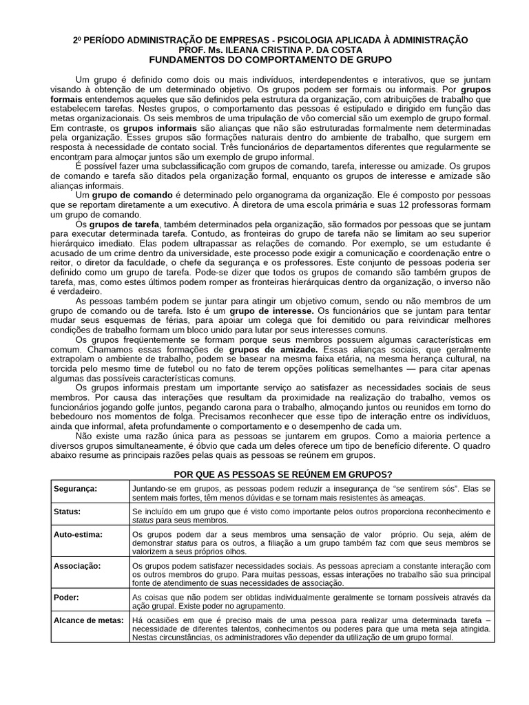 Comportamento e Desenvolvimento de Grupos | PDF | Liderança | Comportamento
