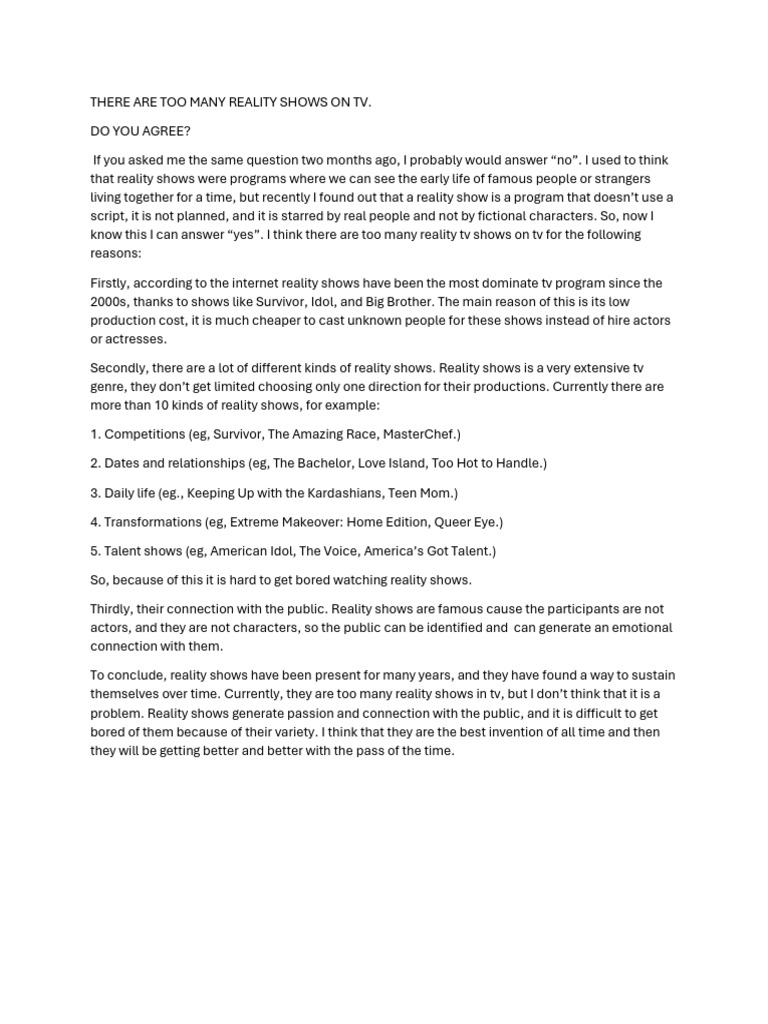 The Abundance of Reality TV Shows | PDF
