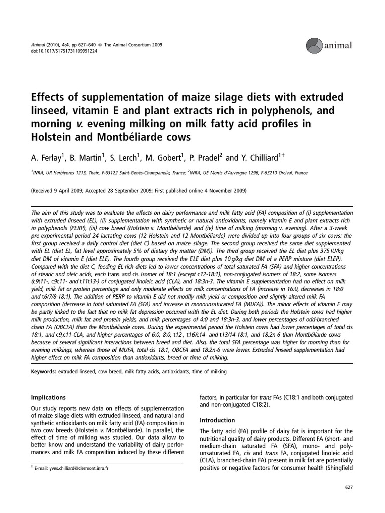 Milk Fatty Acid Profiles in Cows' Diets | PDF | Fat | Milk