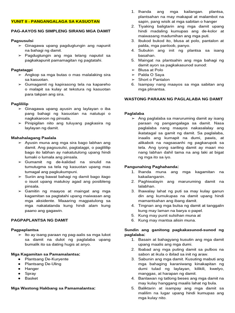 Pangangalaga NG Damit 1 | PDF