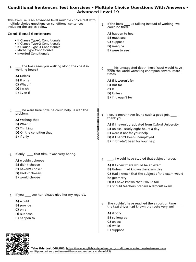 Advanced Conditional Sentences Quiz | PDF | Multiple Choice