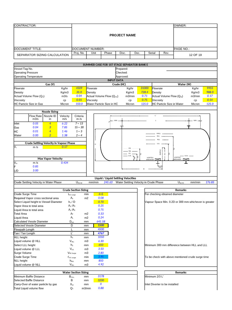 Separator Sizing Calculation Report | PDF | Transparent Materials ...