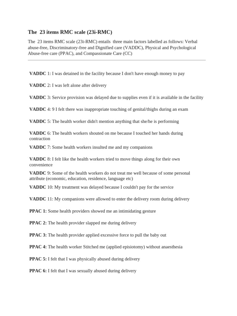 23i-RMC Scale: Assessing Care Quality | PDF