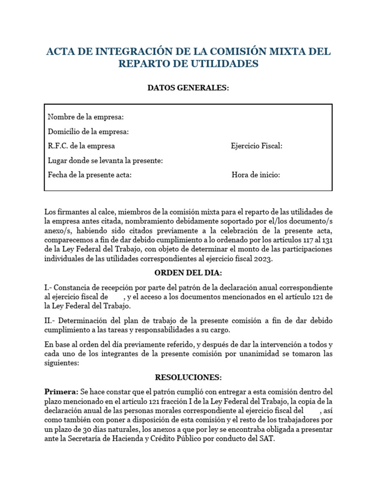 Acta Comisión Mixta Reparto Utilidades 2023 | PDF | Gobierno