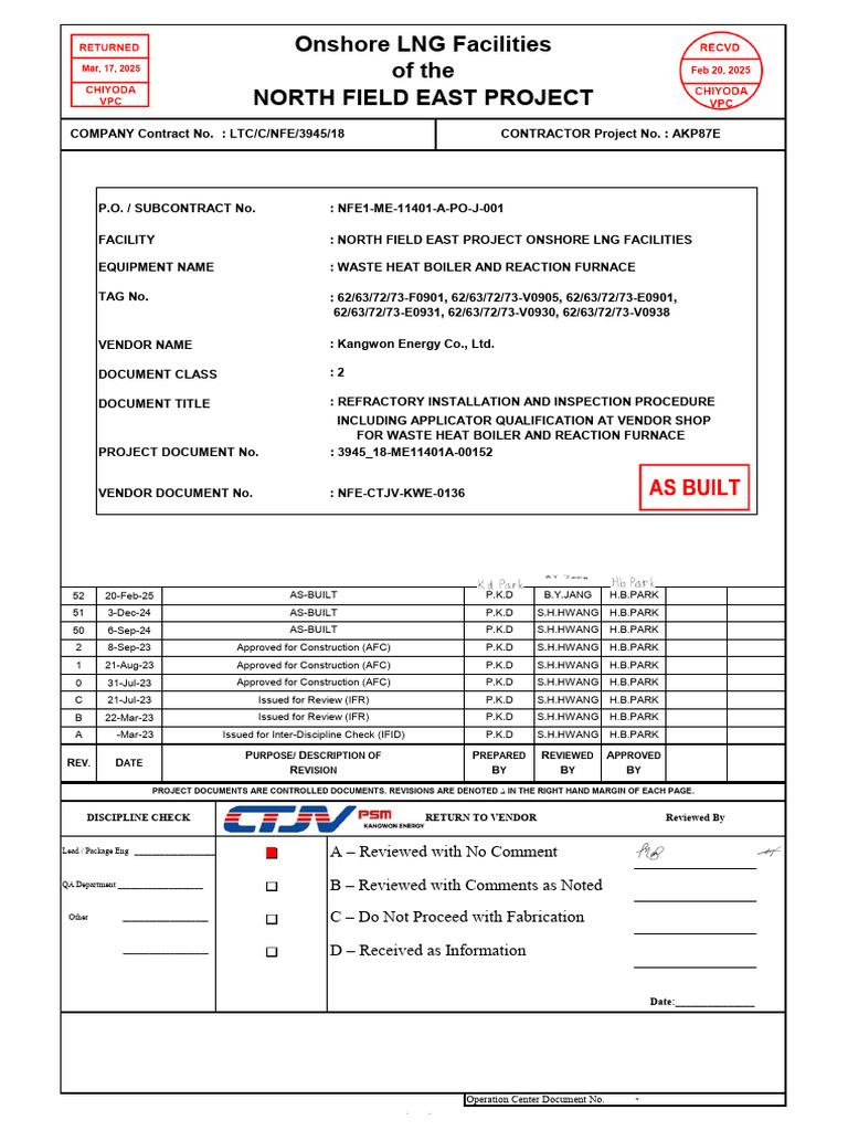 Refractory Installation Procedure for LNG | PDF | Refractory ...