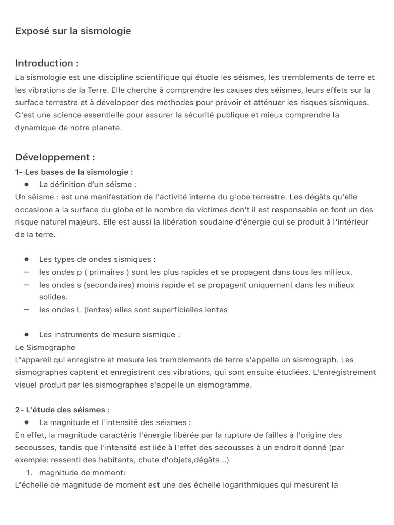 Introduction à la sismologie | PDF | Tremblements de terre | Sismologie