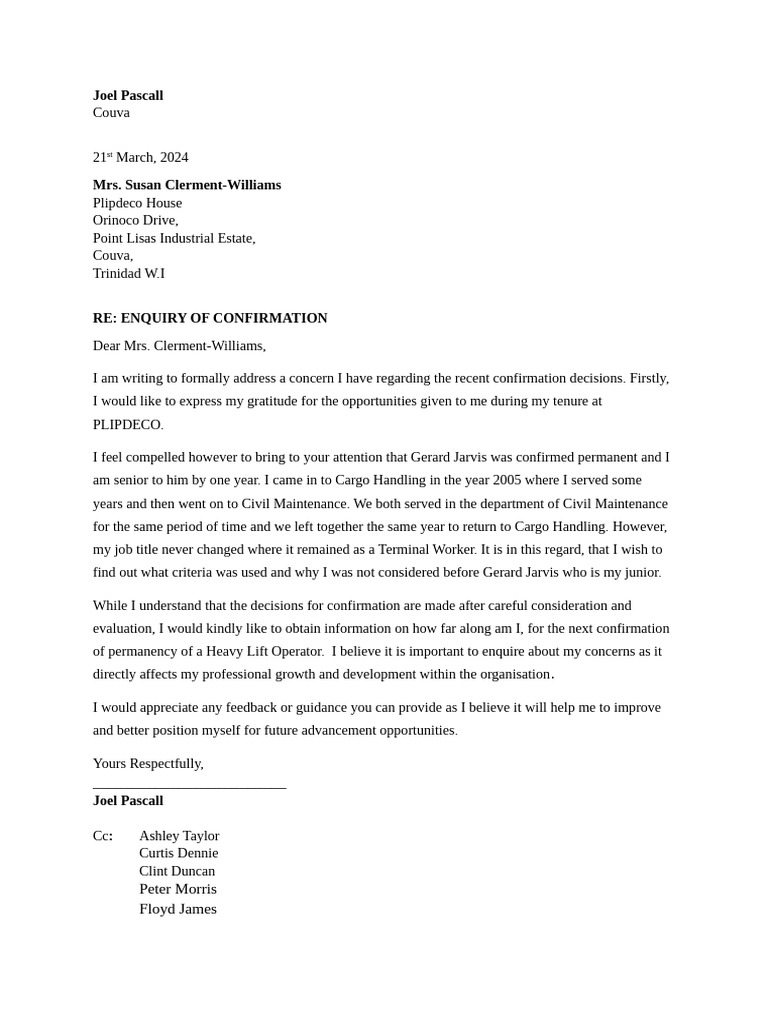 Confirmation Inquiry by Joel Pascall | PDF