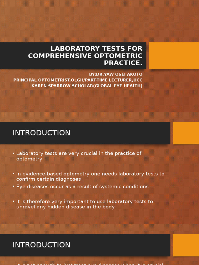 Essential Laboratory Tests in Optometry | PDF | Optometry | Medical ...