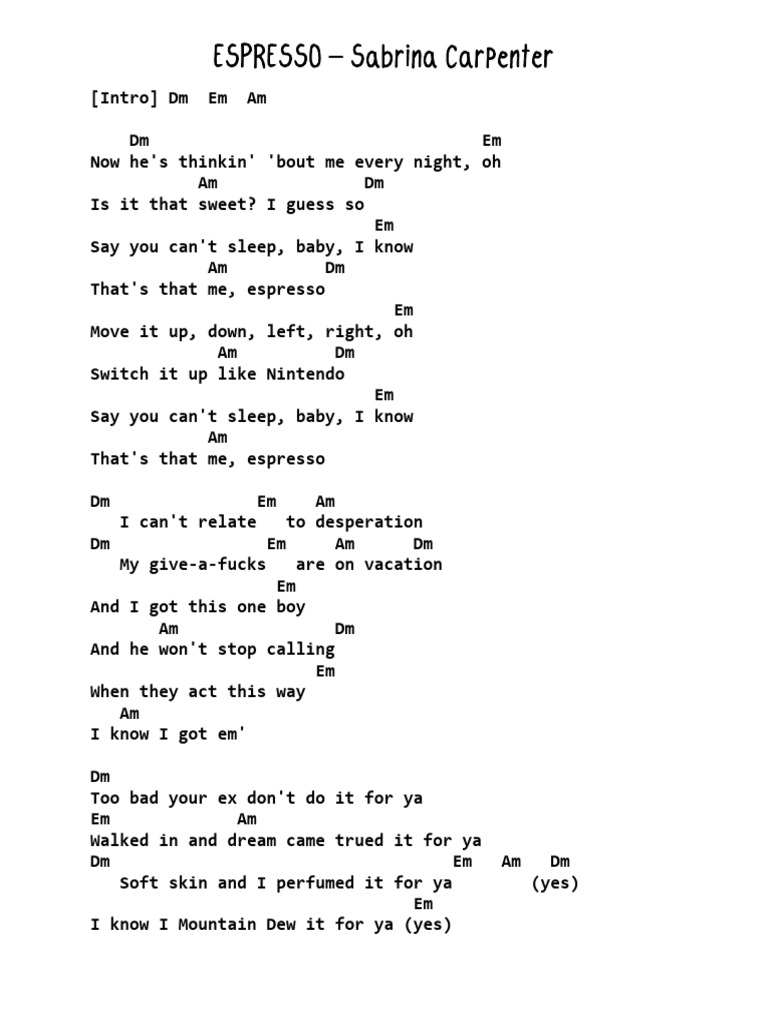 Espresso by Sabrina Carpenter Lyrics | PDF | Food And Drink Preparation ...