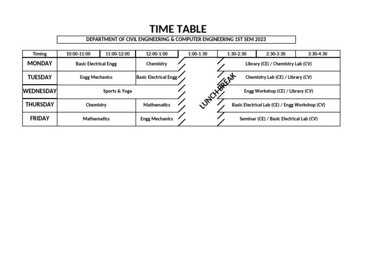 Time Table CV & CE 1st Sem (September Update) | PDF